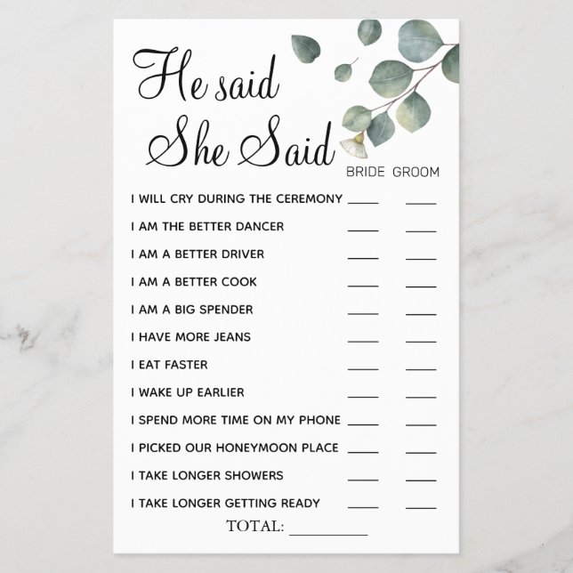 Flyer Eucalyptus Dijo que Dijo una tarjeta de juegos de  (Frente)