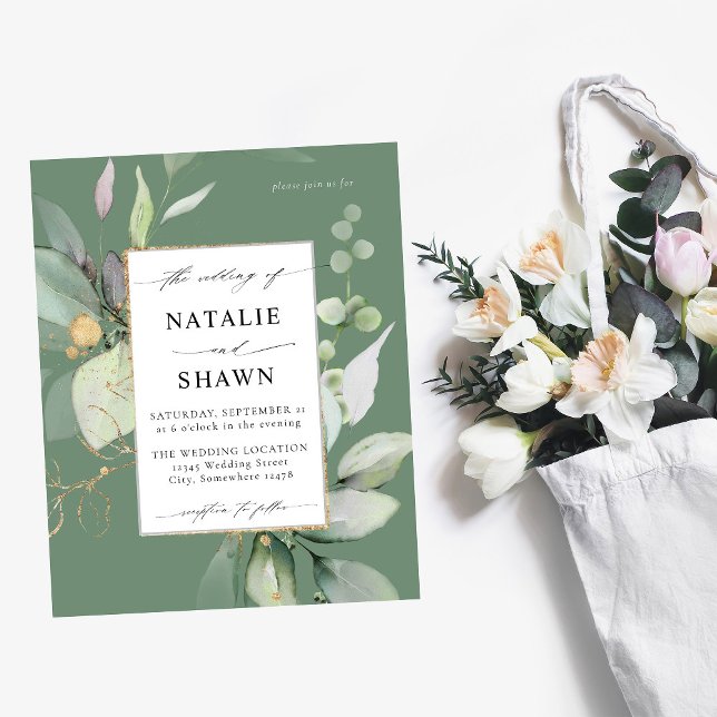 Flyer Eucalyptus Glow Gold Greenery Boda Olive (Subido por el creador)