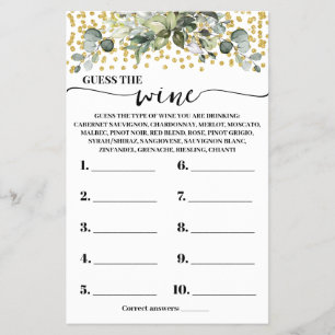 Flyer Eucalyptus Gold Adivinar la tarjeta de juego Wine 