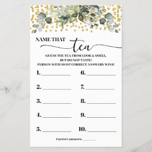 Flyer Eucalyptus Gold Name that Tea Shower Game Card