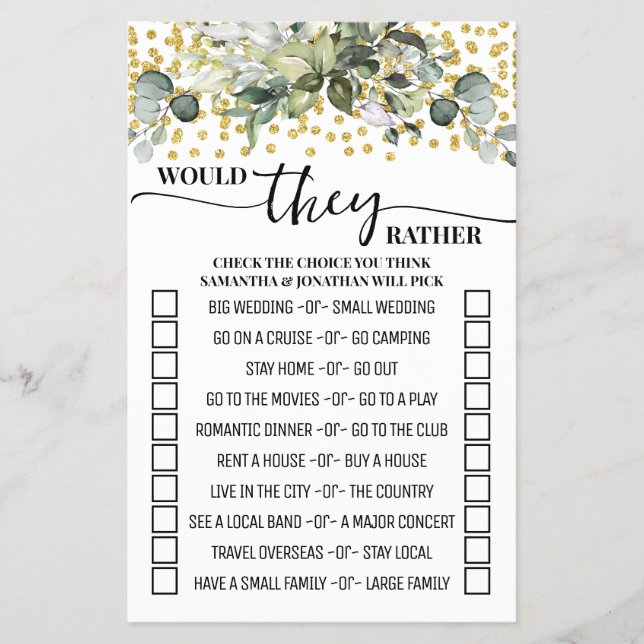 Flyer Eucalyptus Gold Prefieren Duchar Tarjeta De Juego (Frente)