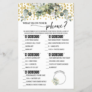 Flyer Eucalyptus Gold Tarjeta de juego para ducha de tel