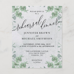 Flyer Eucalyptus Greenery budget Rehearsal Dinner