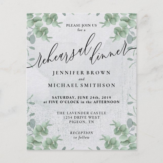 Flyer Eucalyptus Greenery budget Rehearsal Dinner (Frente)