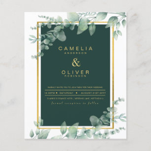 Flyer Eucalyptus Greenery Gold Emerald Boda QR CÓDIGO F