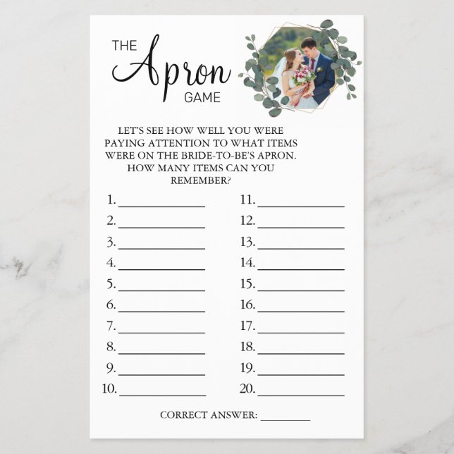 Flyer Eucalyptus La tarjeta de juego Apron Bridal ducha (Frente)