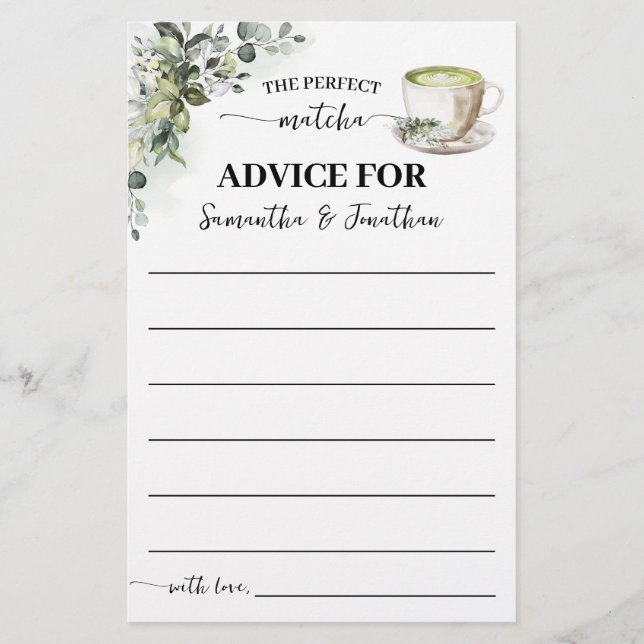 Flyer Eucalyptus Matcha Advice for Couple Shower Card (Frente)
