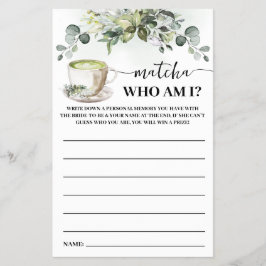 Flyer Eucalyptus Matcha Who am I Bridal Shower Game Card