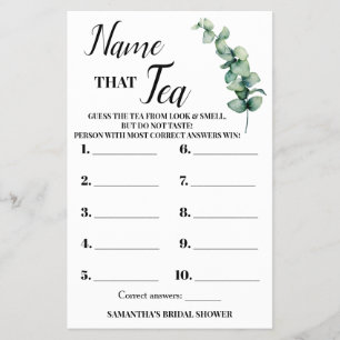 Flyer Eucalyptus Nombra la tarjeta de juego Tea Bridal S