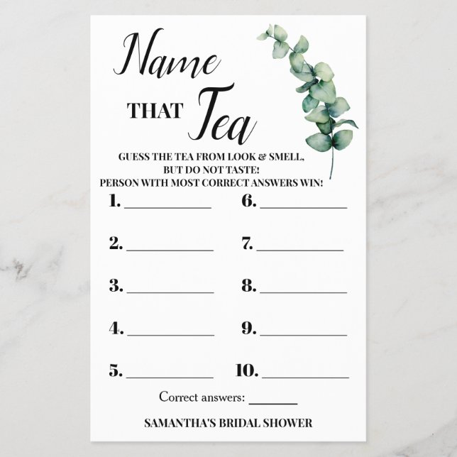 Flyer Eucalyptus Nombra la tarjeta de juego Tea Bridal S (Frente)