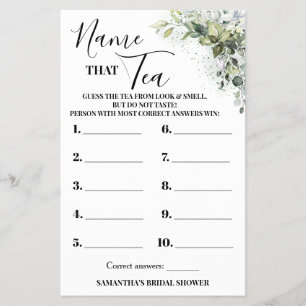 Flyer Eucalyptus Nombra la tarjeta de juego Tea Bridal S
