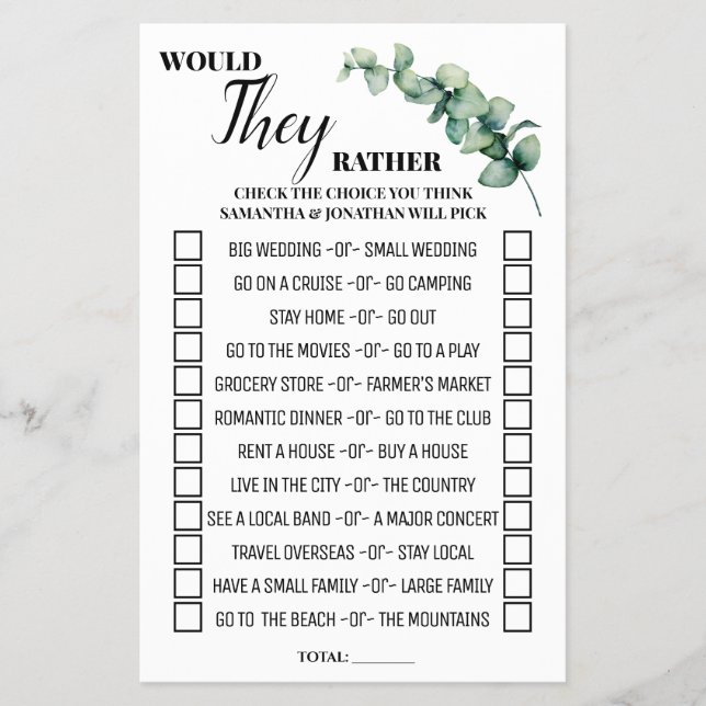 Flyer Eucalyptus Prefieren Duchar Tarjeta De Juego (Frente)