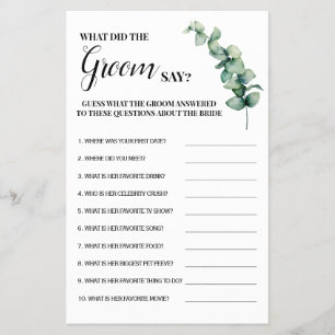 Flyer Eucalyptus Qué dijo Groom Say Shower Game Card