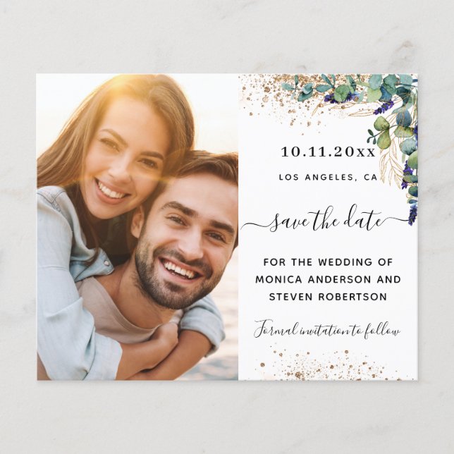 Flyer Eucalyptus verde foto boda Save the Date (Frente)