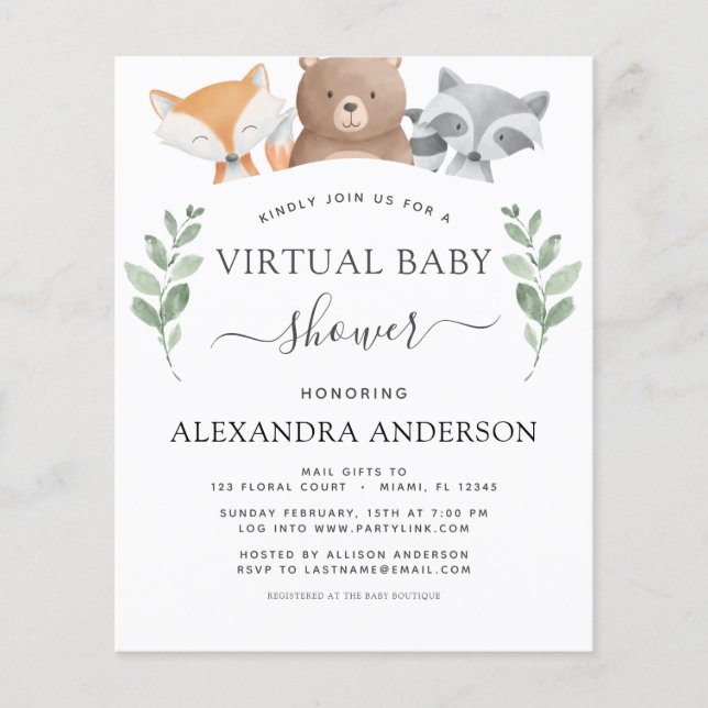 Flyer Eucalyptus virtual de Baby Shower de presupuesto (Frente)