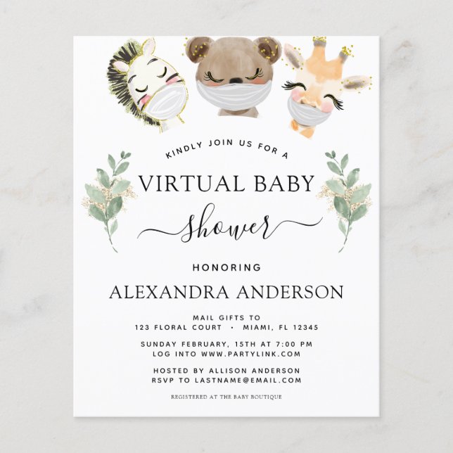 Flyer Eucalyptus virtual de Baby Shower de presupuesto (Frente)