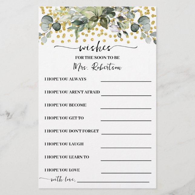 Flyer Eucalyptus Wishes for the Soon to be Mrs card Flye (Frente)