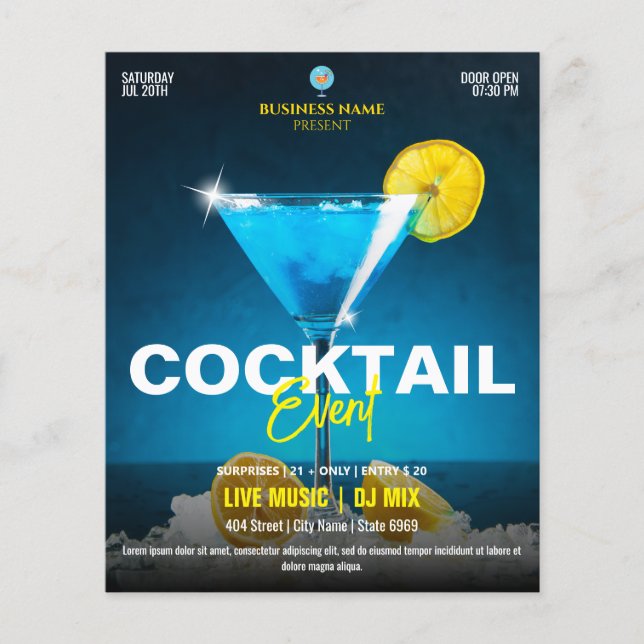 Flyer Evento Business Coctail | Azul moderno (Frente)