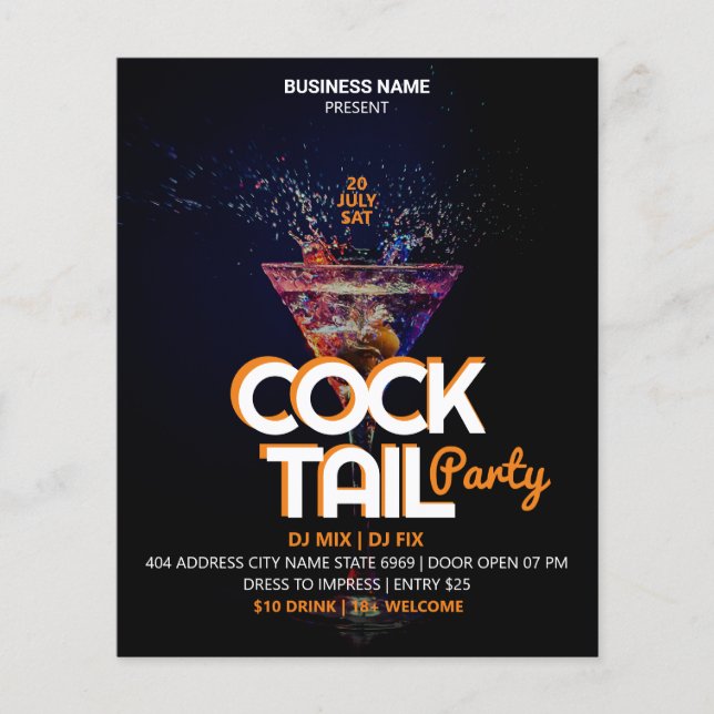 Flyer Evento Business Coctail | Fiesta moderno negro (Frente)