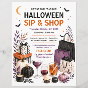 Flyer Evento de Compras y Bebidas de Halloween