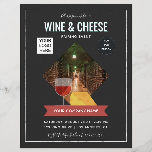 Flyer Evento de emparejamiento de vino y queso agregar f (Frente)