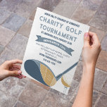 Flyer Evento de Torneo de Golf Personalizado<br><div class="desc">Todo el texto de este folleto está listo para ser personalizado con su información. Cree un folleto llamativo para torneos de golf y otros eventos especiales. Cuenta con una ilustración de estilo realista de un palo de golf y una pelota en tonos de azul y dorado con todo el texto...</div>