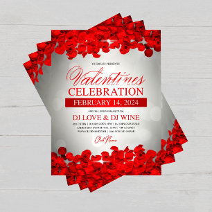 Flyer Evento del Día de San Valentín Pétalos Rojos y Ros