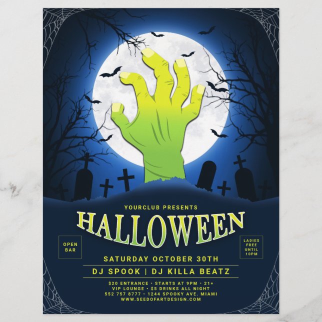 Flyer Evento Fiesta del Club Halloween Hand Green Monste (Frente)