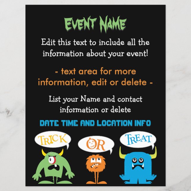 Flyer Evento personalizado Cute Monstruos de Halloween (Frente)