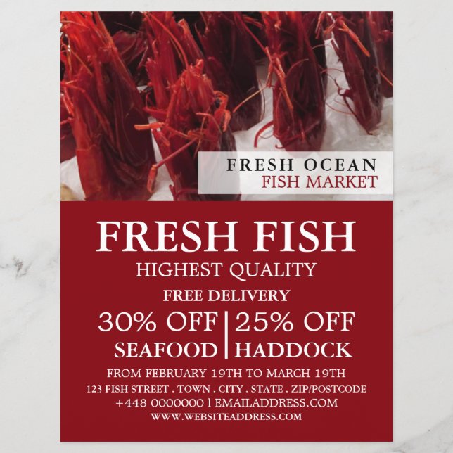 Flyer Exhibición de camarones, pescadero/esposa, mercado (Frente)