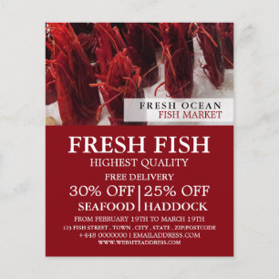 Flyer Exhibición de camarones, pescador/mujer, mercado d