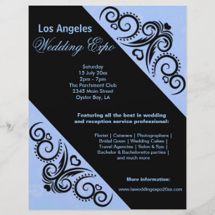 Flyer Exposición de Swirls Heart Boda (Azul)