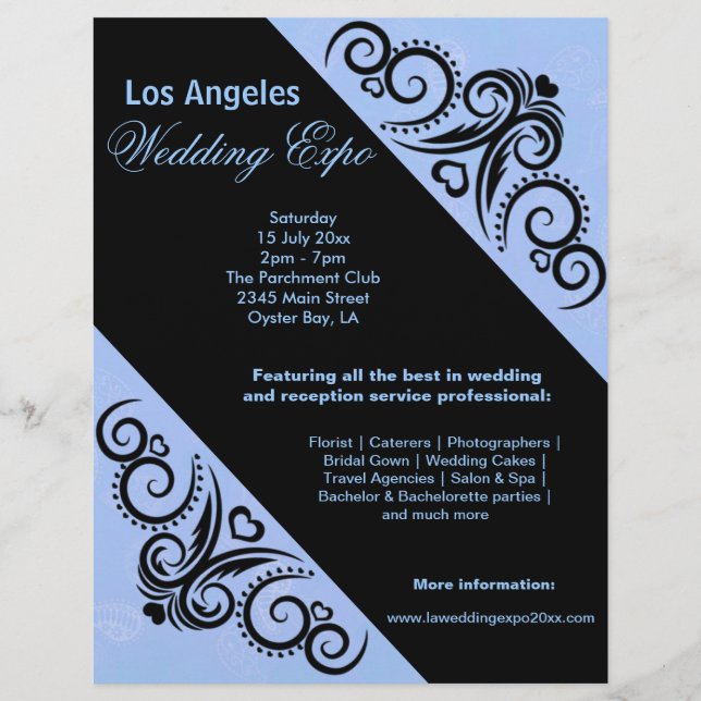 Flyer Exposición de Swirls Heart Boda (Azul) (Frente)