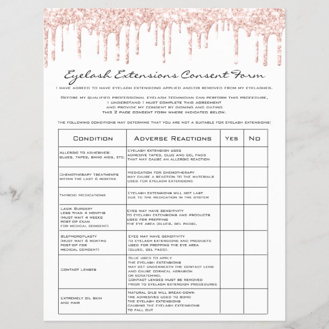 Flyer Extensión Eyelash Responsabilidad Exención Rosa Bl (Frente)