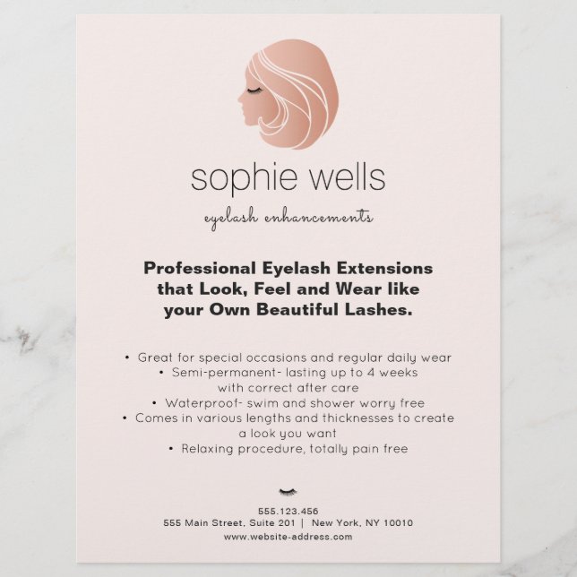 Flyer Extensiones Gold EyeLash y Chica Falso Lash (Frente)