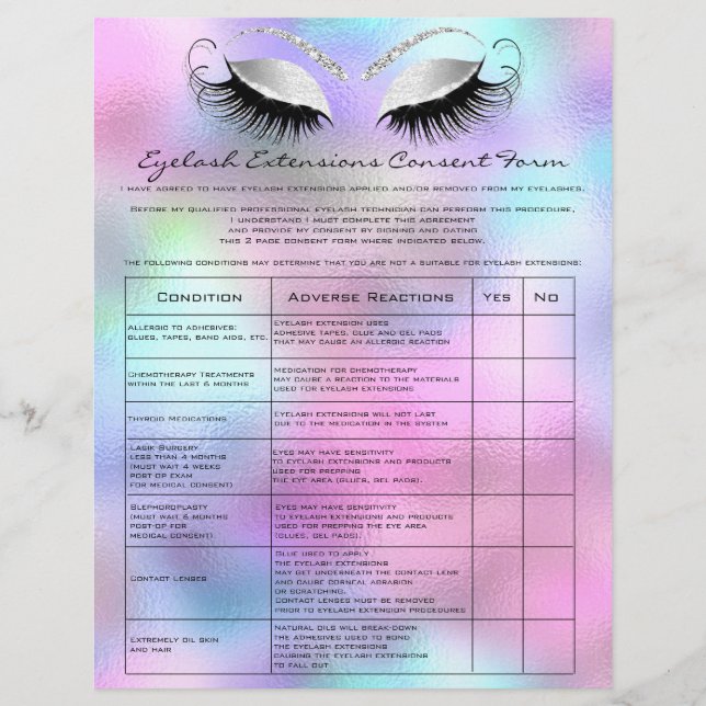 Flyer Eyelash Extension Liability Waiver Rosa Silver Gra (Frente)