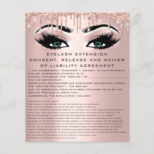 Flyer EYELASH EXTENSION RELEASE WAIVER Green Rose (Frente)