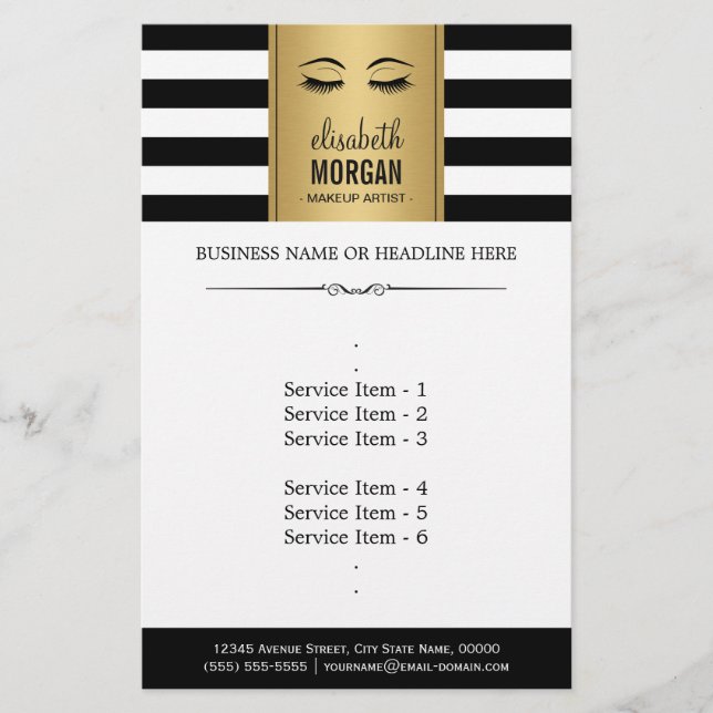 Flyer Eyelashes Eyebrows Gold Black White Strips (Frente)