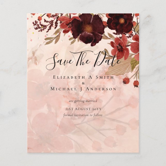 Flyer Fall Floral SAVE DATES Terracotta Burgundy Red (Frente)