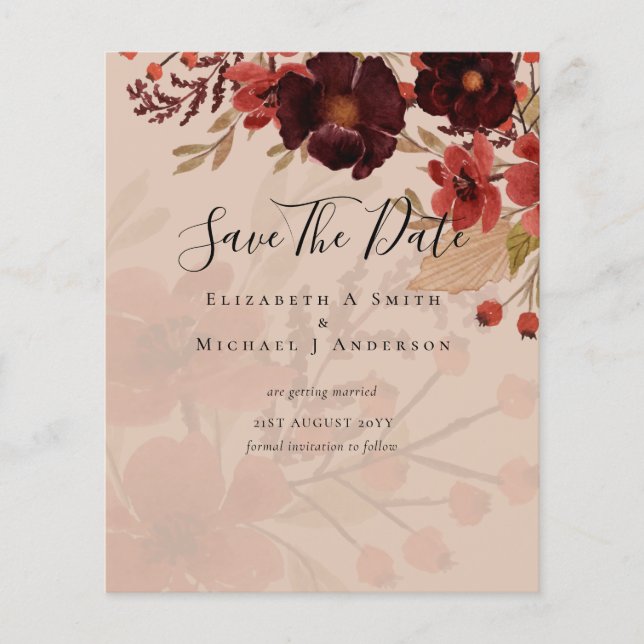 Flyer Fall Floral SAVE DATES Terracotta Burgundy Red (Frente)