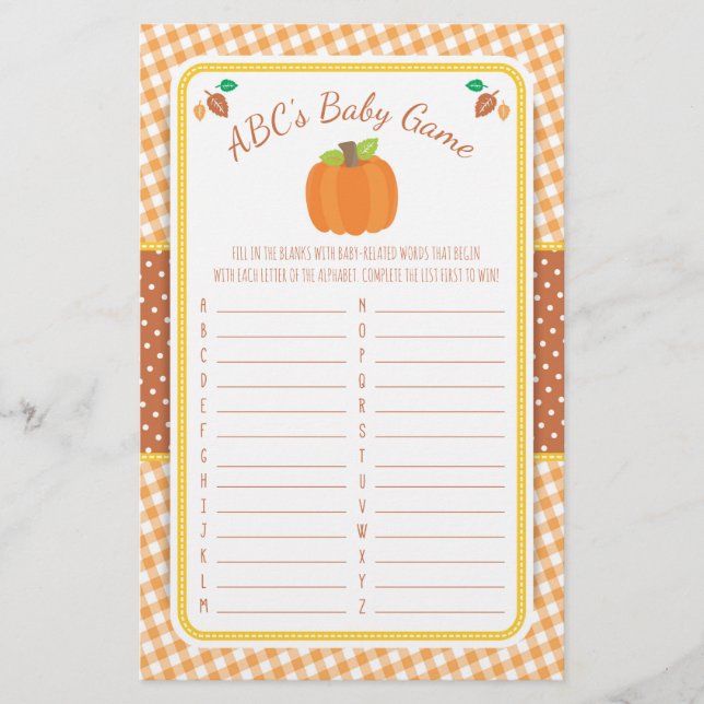 Flyer Fall Pumpkin Baby Shower juego de ABC (Frente)
