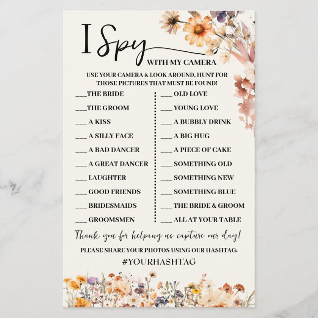 Flyer Fall Wildflowers I Spy Wedding Game Card (Frente)