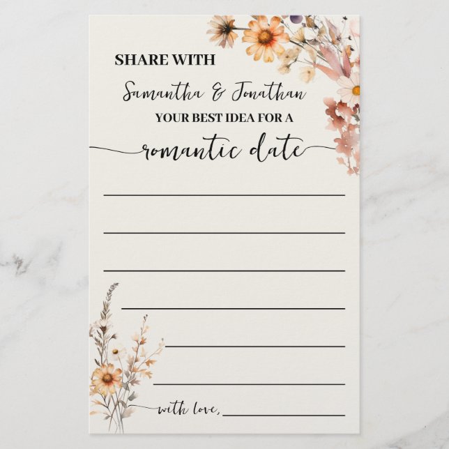 Flyer Fall Wildflowers Share Date Idea Shower Game Card (Frente)