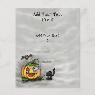 Flyer Fantasma, gato, murciélago y calabaza, ¡Feliz Hall