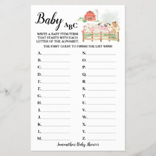 Flyer Farm Animals Baby Baby Shower Game Card