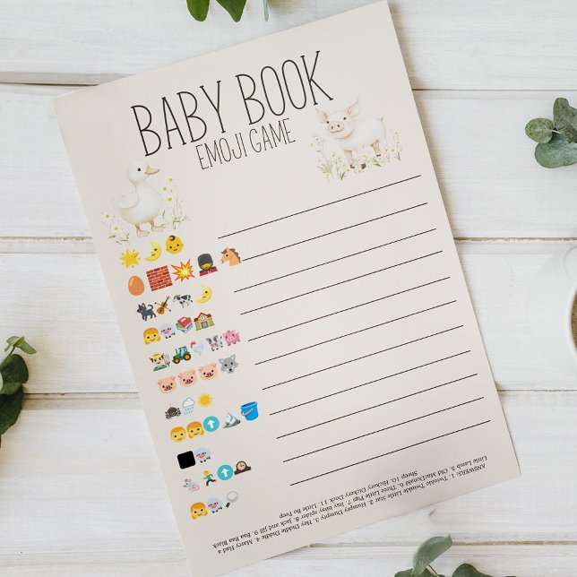 Flyer Farm Animals Baby Shower Baby Book Emoji Game (Subido por el creador)