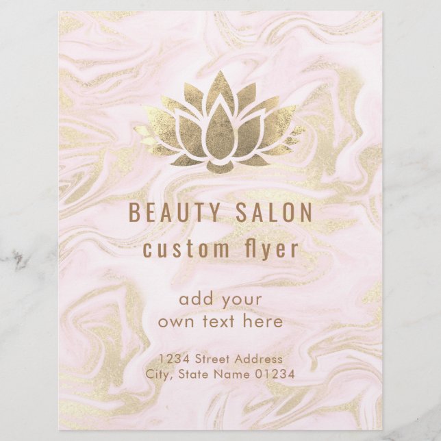 Flyer FAUX gold foil lotus logo on fluid marble (Frente)