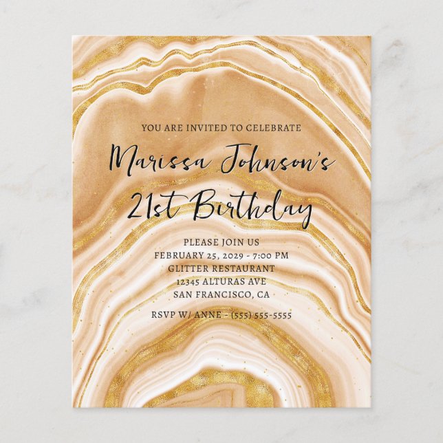 Flyer Faux Golden Agate 21st Birthday Invitation (Frente)