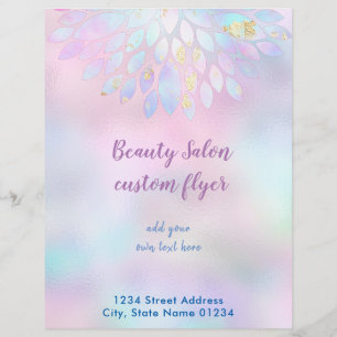 Flyer FAUX holográfico iridiscente arcoiris pastel