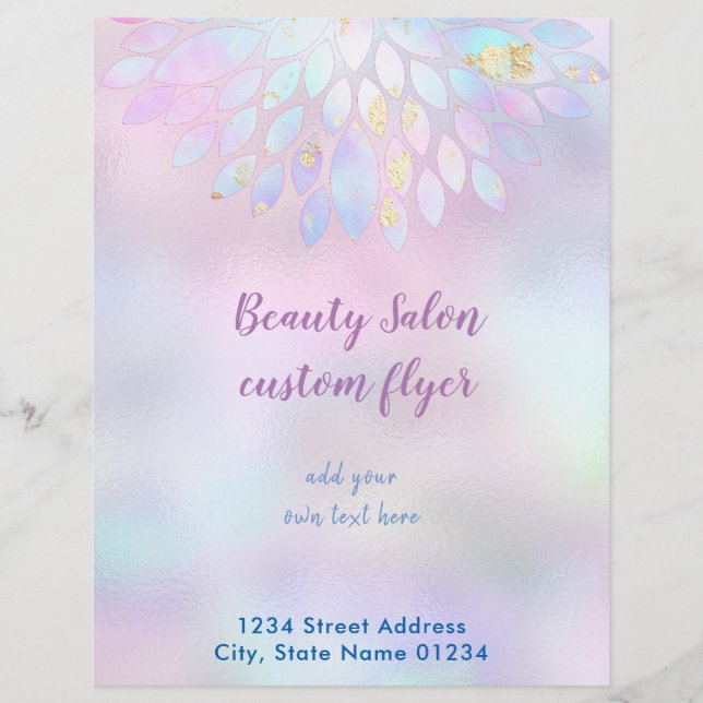 Flyer FAUX holográfico iridiscente arcoiris pastel (Frente)